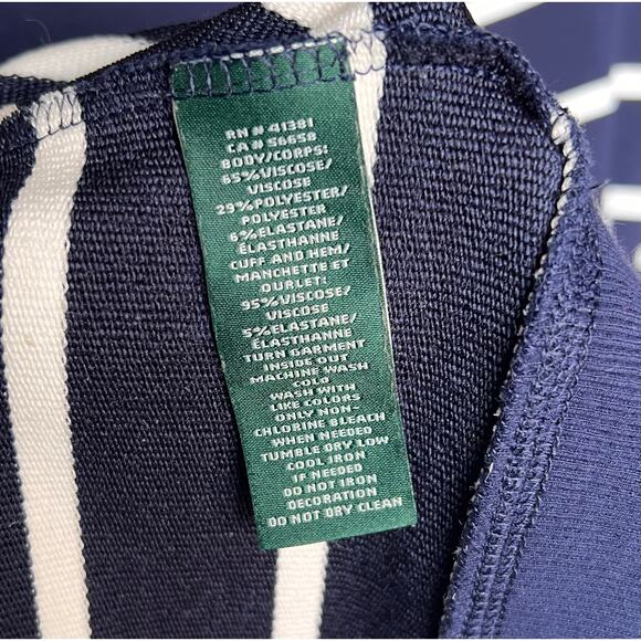 Lauren Ralph Lauren Women’s Cold Shoulder Navy Striped Sweater Top Medium - Picture 6 of 7